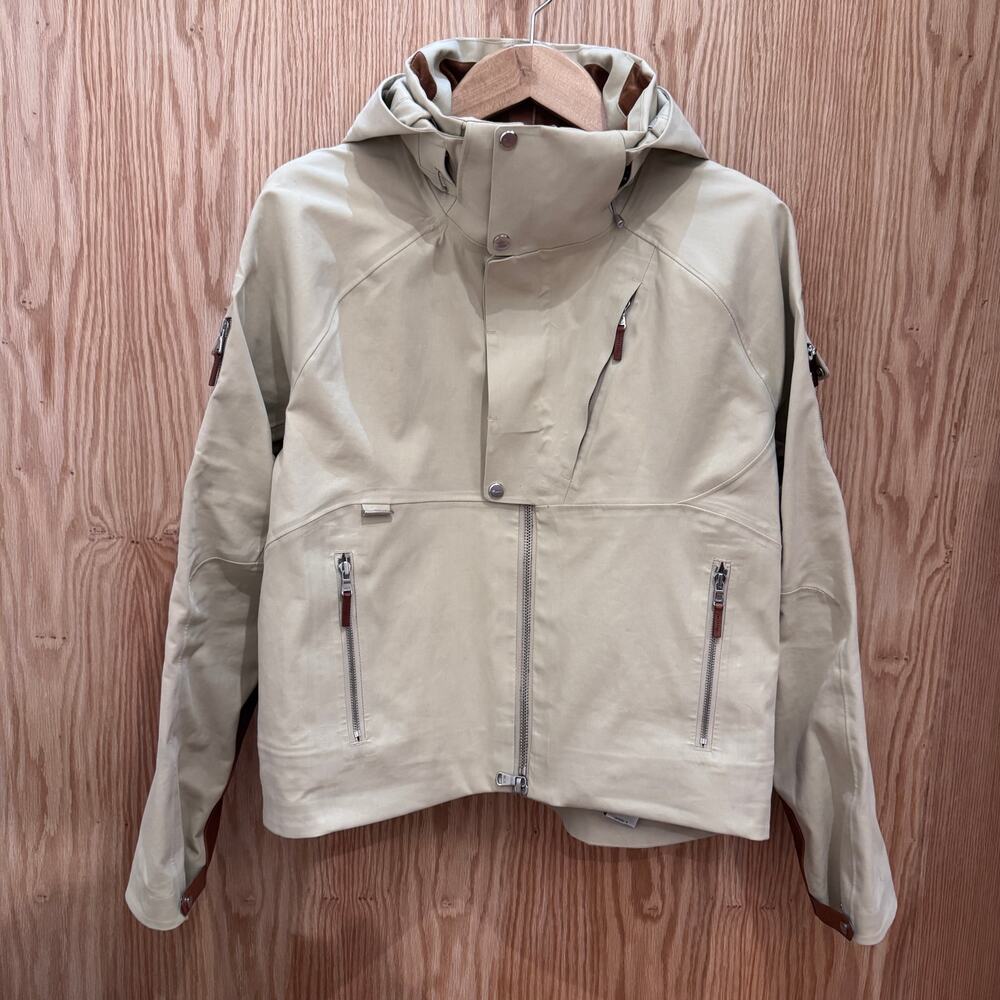 RLX Ralph Lauren Rain Jacket Ivory Tan Leather Trim Tactical Quality Men's L